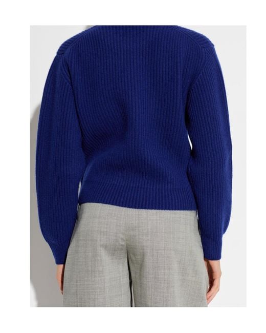 Jil Sander Blue Ribbed Crew-Neck Knitted Jumper