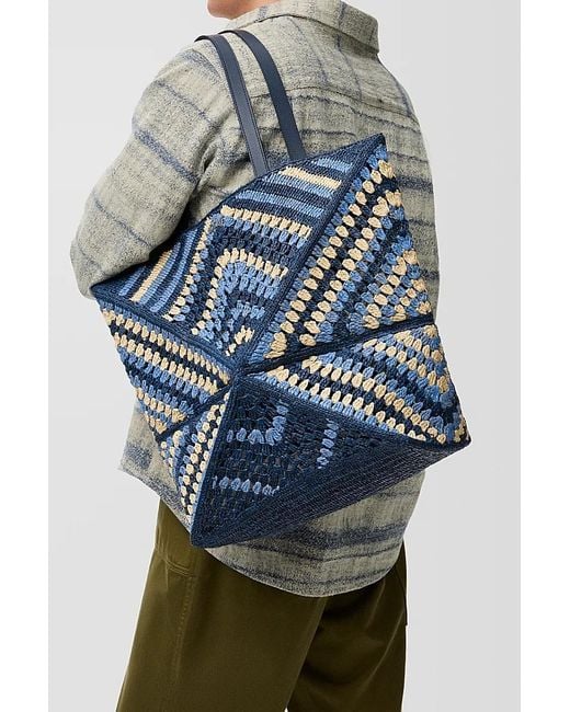 Loewe Blue Puzzle Fold Xl Crochet Tote Bag for men