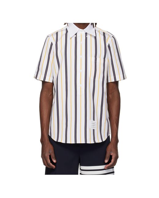 Thom Browne White Repp Striped Short-Sleeve Shirt for men