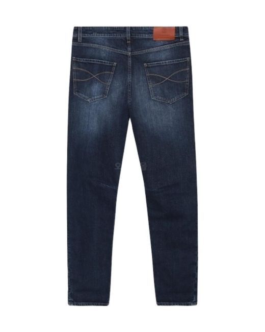 Brunello Cucinelli Blue Comfort Cotton Denim Leisure-Fit Five-Pocket Trousers for men