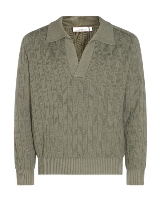 Canali Green Textured Polo Knitted Sweater for men