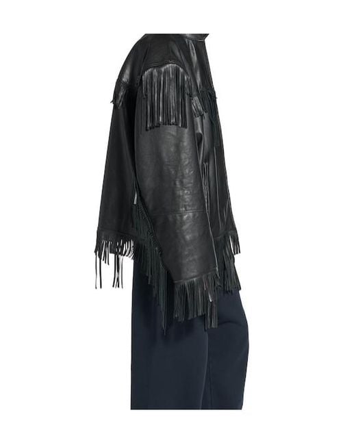 Balenciaga Black Fringed Hooded Leather Jacket for men