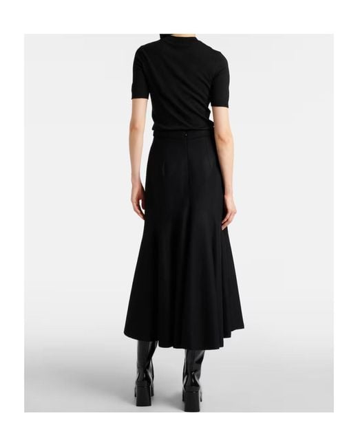 Patou Black Pleated Detail Midi Skirt