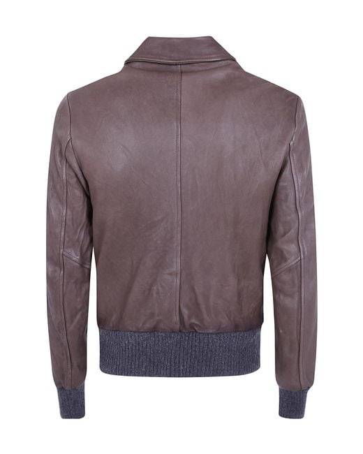 Giorgio Brato Brown Long-Sleeve Leather Jacket for men