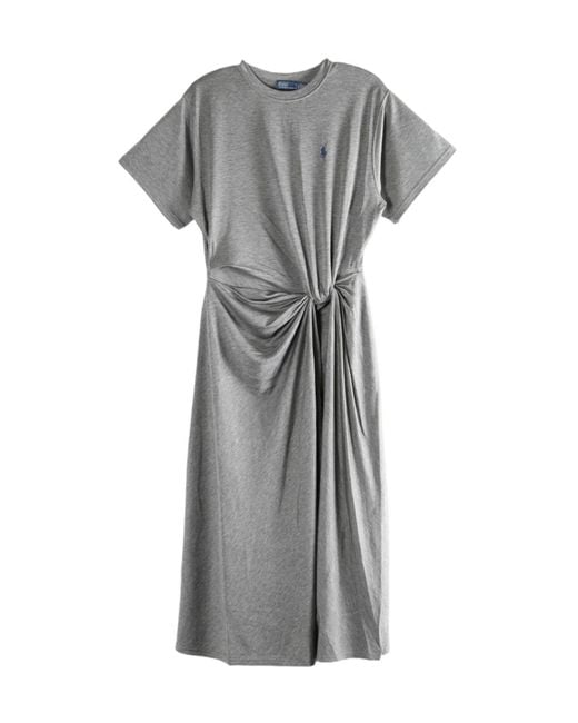 Polo Ralph Lauren Gray Twisted Crewneck Midi Dress