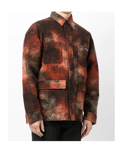 M I S B H V Brown Patterned Logo-Patch Shirt for men