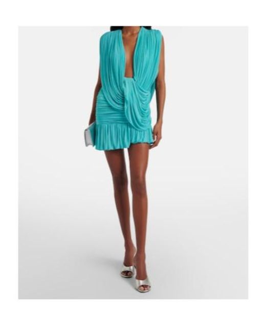 Christopher Esber Blue Ripple Draped Jersey Minidress