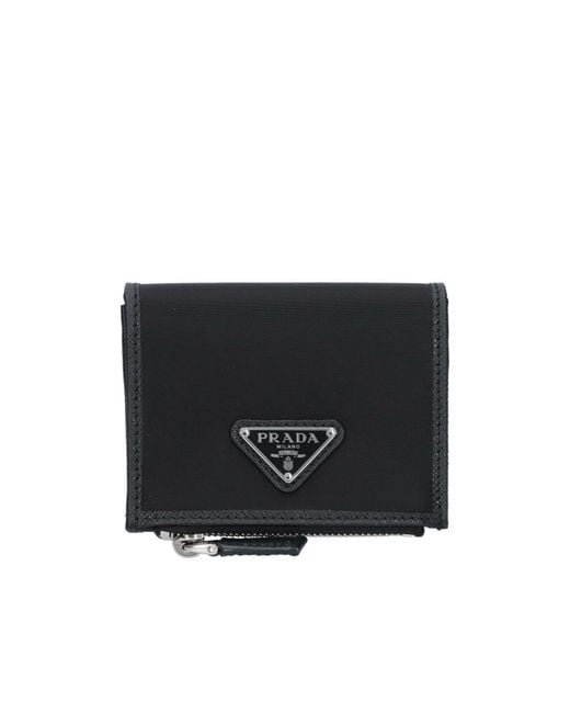 Prada Black Triangle-Logo Zipped Wallet for men