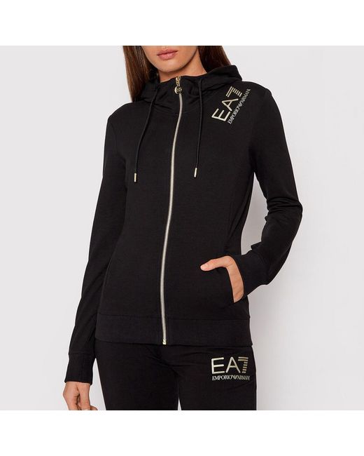 EA7 Black Logo-Print Zipped Hoodie