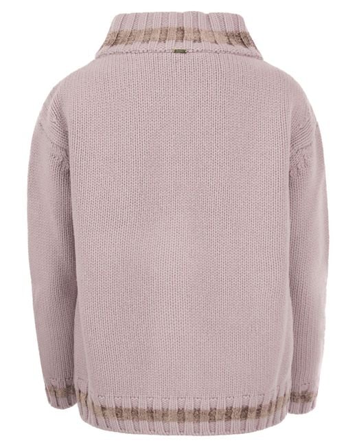 Herno Pink Striped Knitted Zip-Up Cardigan
