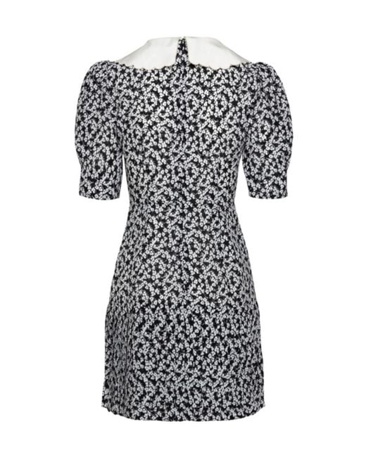 Alessandra Rich Black Floral Print Embroidered Collar Dress