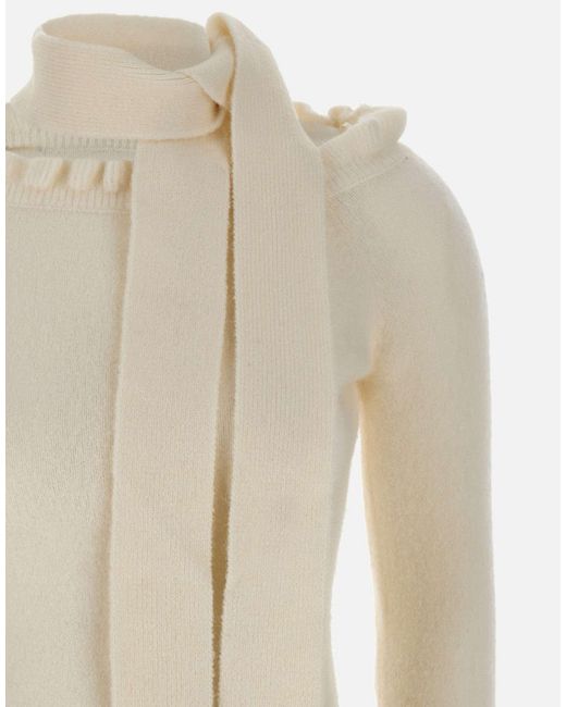 ROTATE BIRGER CHRISTENSEN White Ruffled-Detail Tie Neck Off-Shoulder Top