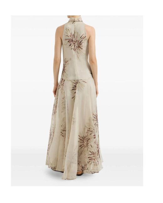 Brunello Cucinelli Natural Silk Halterneck Floral Maxi Dress
