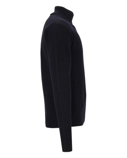 Barena Blue Ribbed-Knit Roll-Neck Turtleneck for men