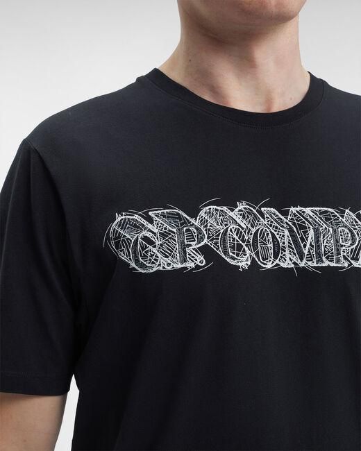 C P Company Black Logo-Print Cotton T-Shirt for men