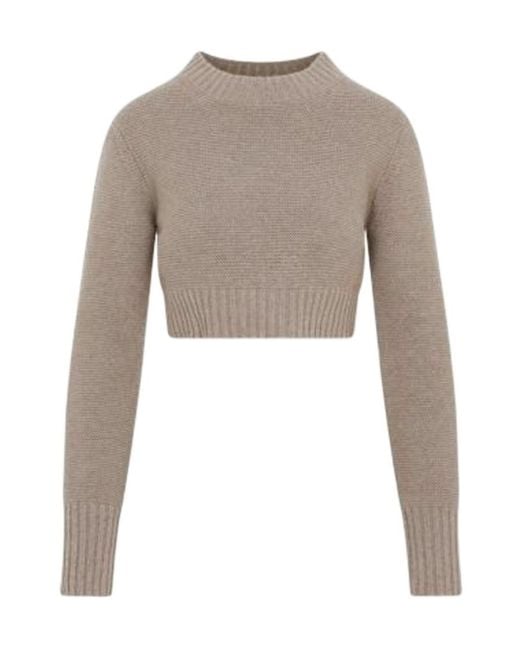 Max Mara Gray Crewneck Long-Sleeved Cropped Jumper