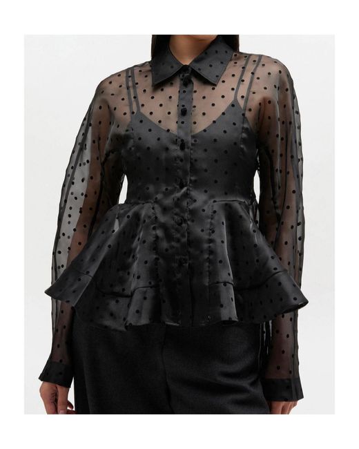 Ganni Gray Organza Peplum Shirt