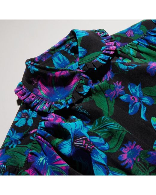 Gucci Blue Printed Silk Crêpe De Chine Shirt