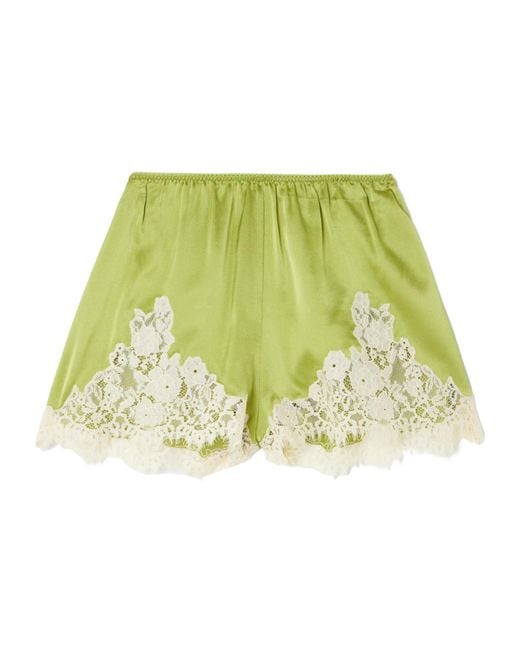 Doen Green Trimmed Silk-Satin Shorts