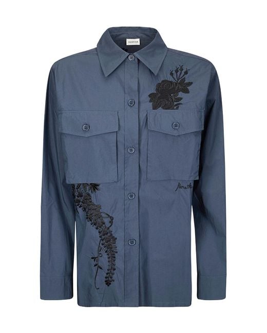 P.A.R.O.S.H. Blue Floral Embroidered Shirt