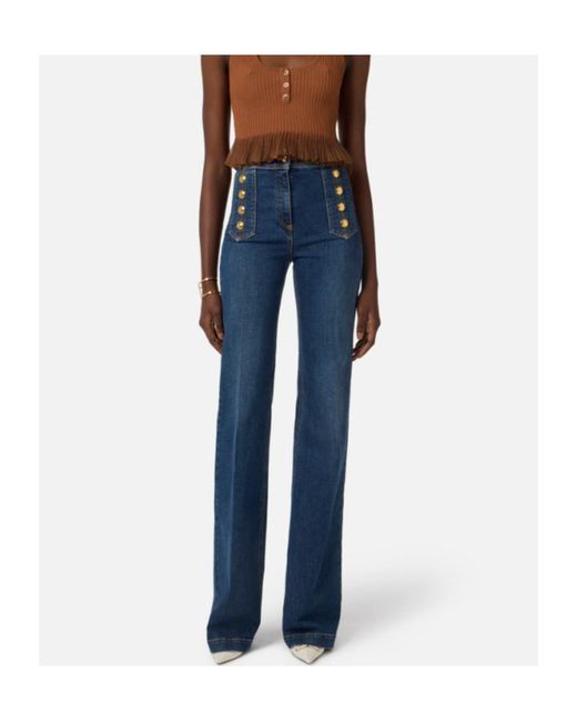 Elisabetta Franchi Blue Palazzo Buttons Jeans