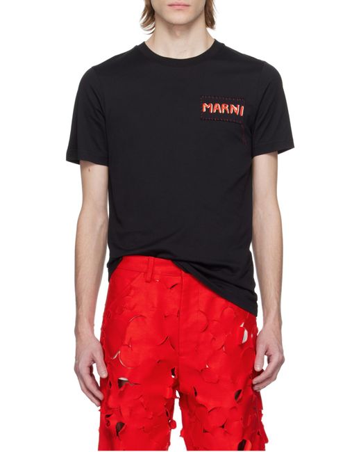 Marni Black Logo-Printed Crewneck T-Shirt for men
