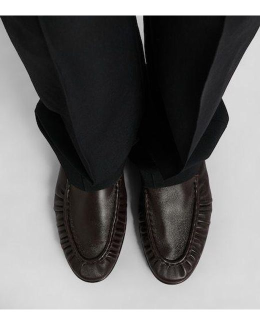 The Row Black Soft Ruched Leather Loafers