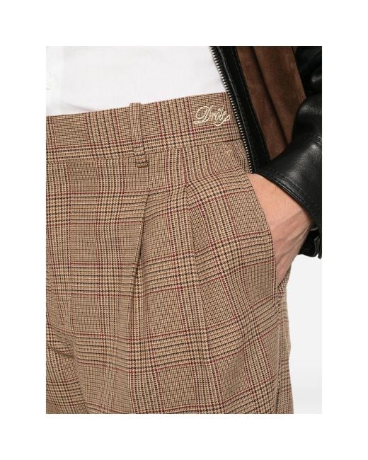 Drole de Monsieur Brown Check-Pattern Pleated Trousers for men