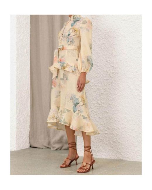 Zimmermann Natural Illuminate Peplum Midi Dress