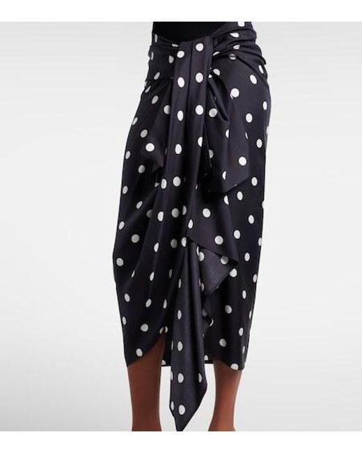 Sportmax Black Polka-Dot Silk Satin Wrap Skirt