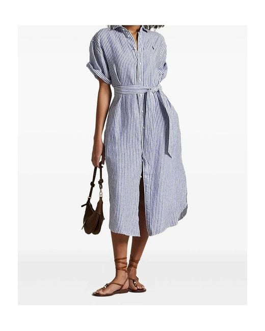 Polo Ralph Lauren Blue Pony Embroidered Striped Dress