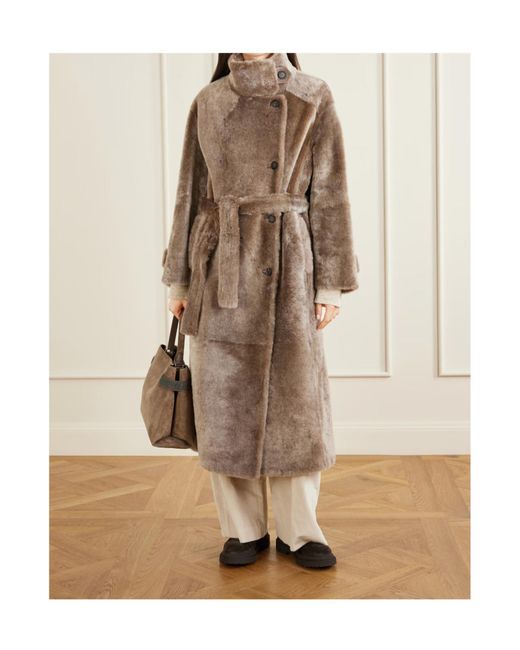 Brunello Cucinelli Brown Belted Shearling Coat