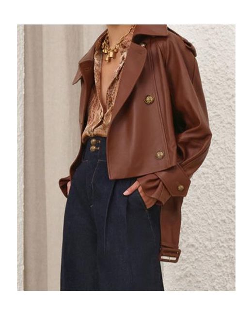 Zimmermann Brown Hypnotic Leather Crop Trench Jacket