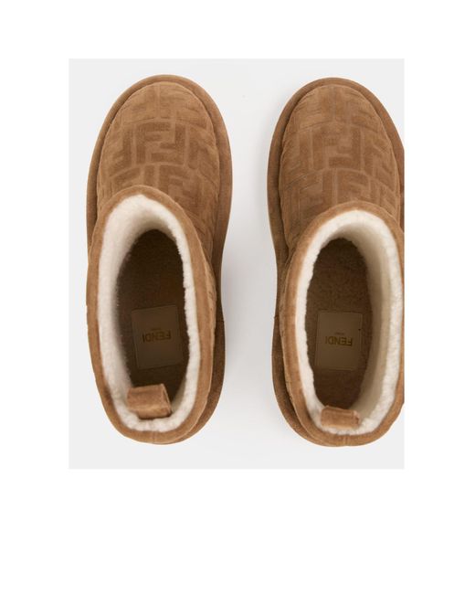 Fendi Brown Suede Texture Snow Boots