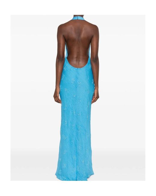 Staud Blue Roselle Beaded Halterneck Maxi Dress