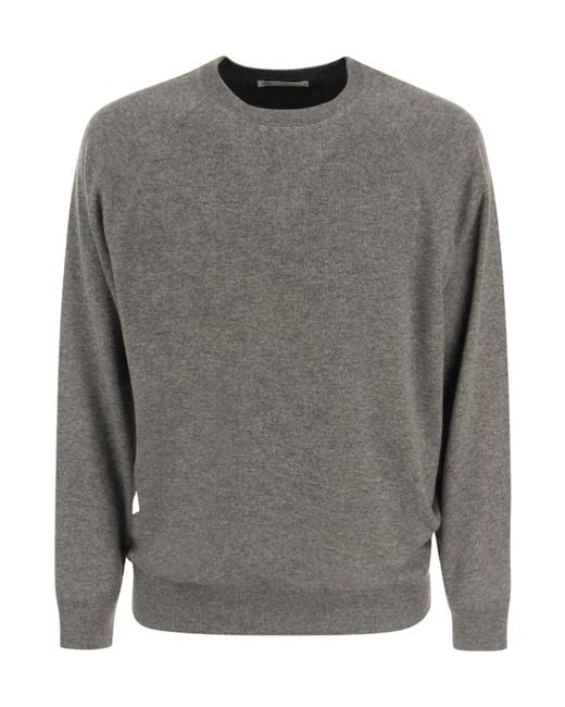 Brunello Cucinelli Gray Crew Neck Cashmere Sweater for men