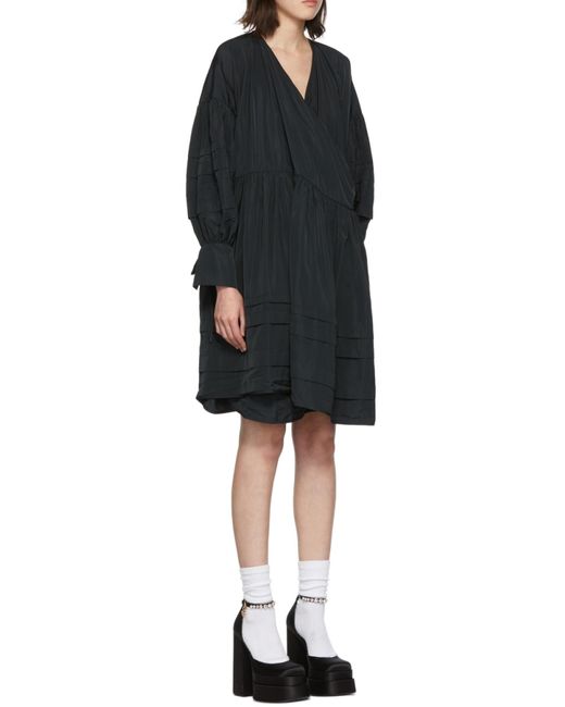 CECILIE BAHNSEN Black V-Neck Wrapped Dress