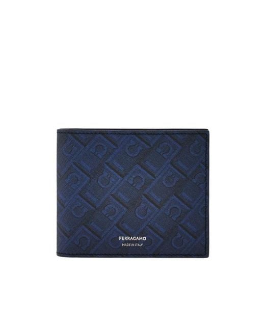 Ferragamo Blue Ferragamo Monogram Bi-Fold Wallet for men