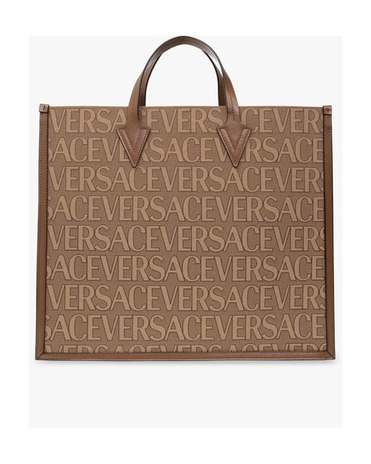 Versace Brown Logo-Jacquard Top Handle Bag for men