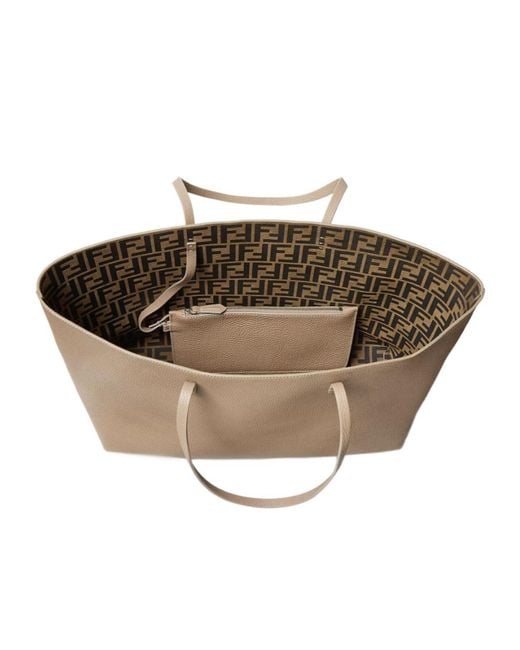 Fendi Natural Medium Roll Dove Cuoio Romano Leather Shopper