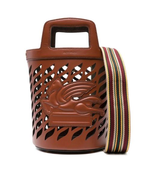 Etro Brown Pegaso Motif Cut Out Detailed Tote Bag