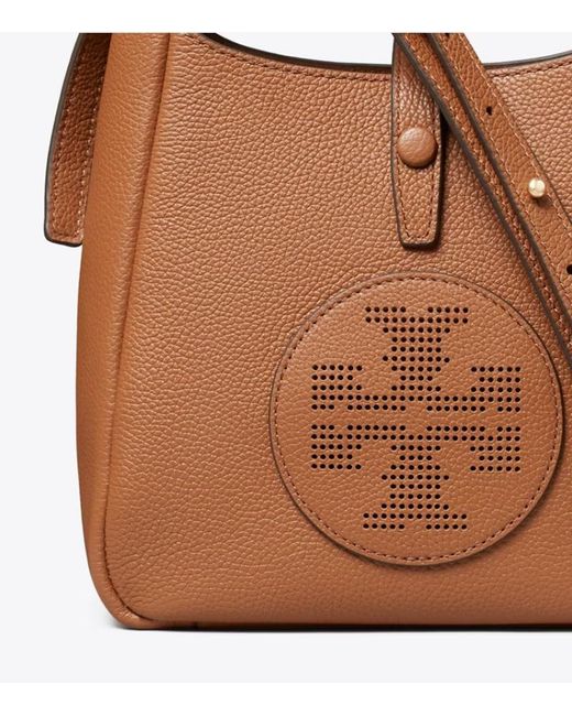 Tory Burch Brown Perforated Logo Shoulder Bag