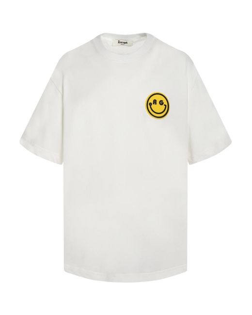 LIU REGALI White Smiley Face Badge Letter Printed Short-Sleeved T-Shirt for men