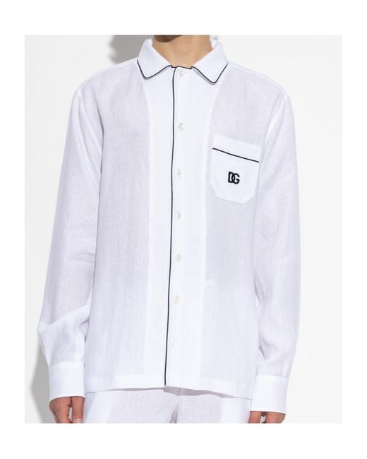 Dolce & Gabbana White Logo Embroidered Shirt for men