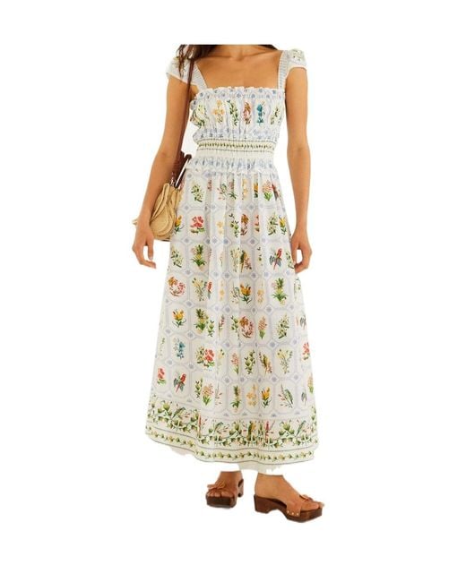 Farm Rio Natural Smocked Floral Maxi Dress