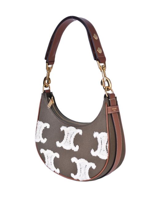 Céline White Ava Triomphe Embroidered Shoulder Bag