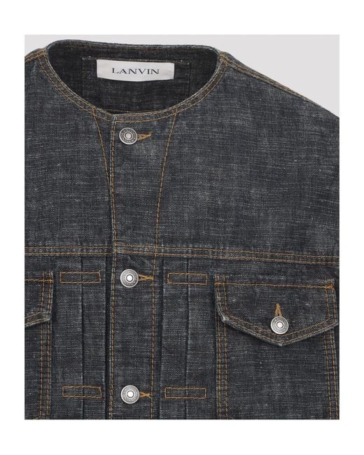 Lanvin Gray Crewneck Buttoned Denim Jacket for men