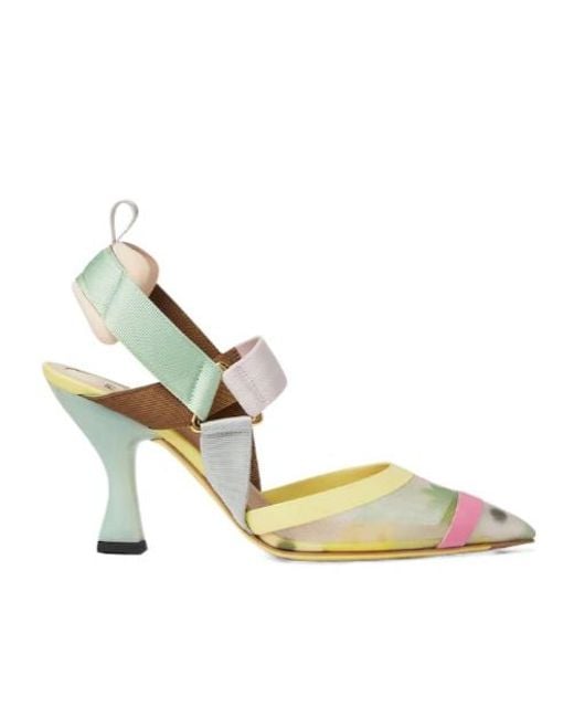 Fendi Blue Colibrì Mesh High-Heeled Slingback Pumps