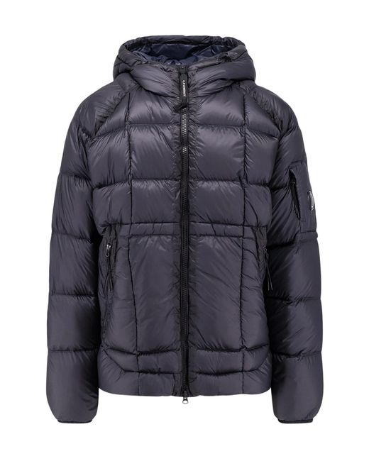 C P Company Blue Lens Detail Hooded Down Jacket for men