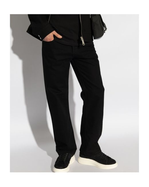 McQueen Black Skull Detailed Straight-Leg Jeans for men